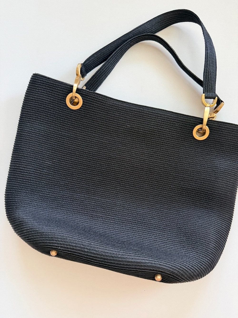 Eric Javits Black Squishee Straw Shoulder Tote Bag with Gold Hardware & Dustbag - Picture 3 of 9